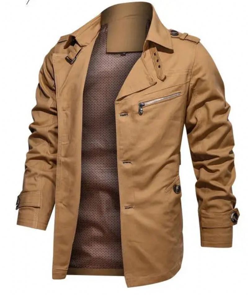 Menns Trench Outwear Cotton Lapel Coat Jakke Menn Outdoor Windbreaker Business Casual Jakker - Beige