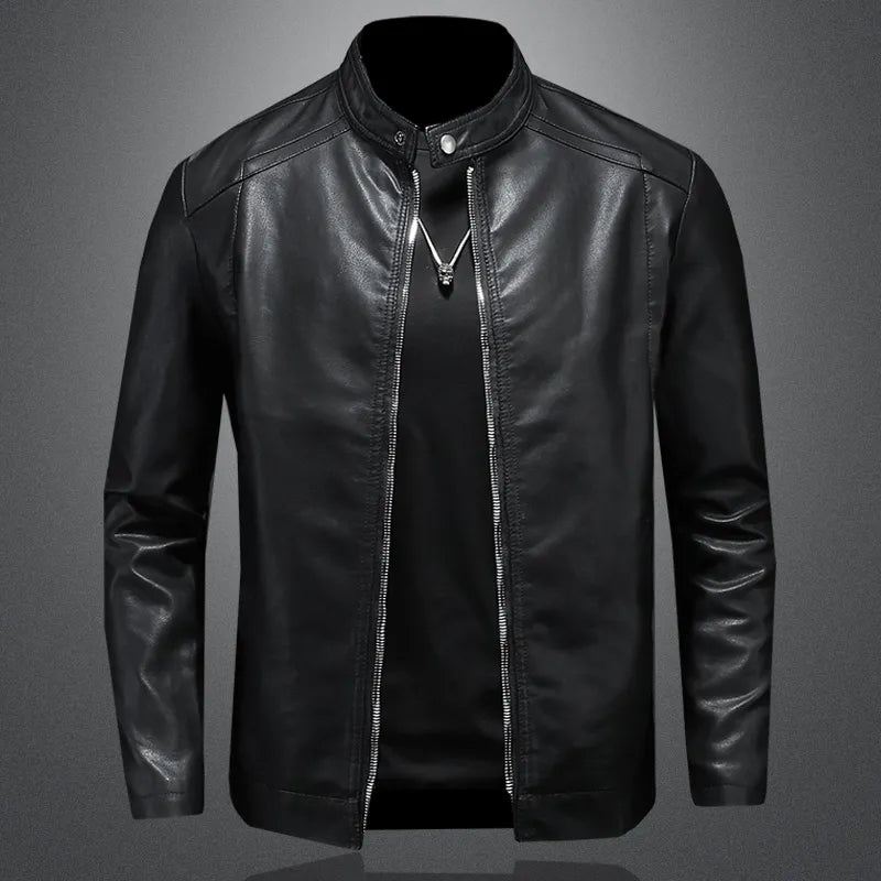 Motorsykkel Skinnjakker Herre Business Casual Biker Skinnjakke - Svart