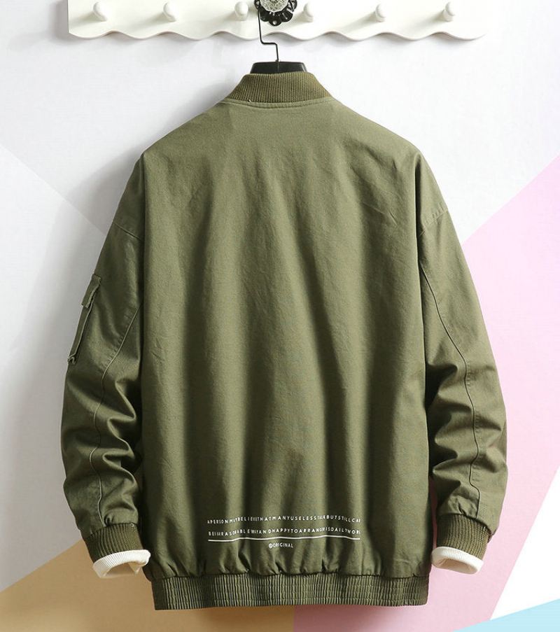 Ny Høst Menn Fritidsjakke Frakk Herre Vasket Solid Bomull Klær Army Grønne Bombefly Jakker Cargo Streetwear - Army Green