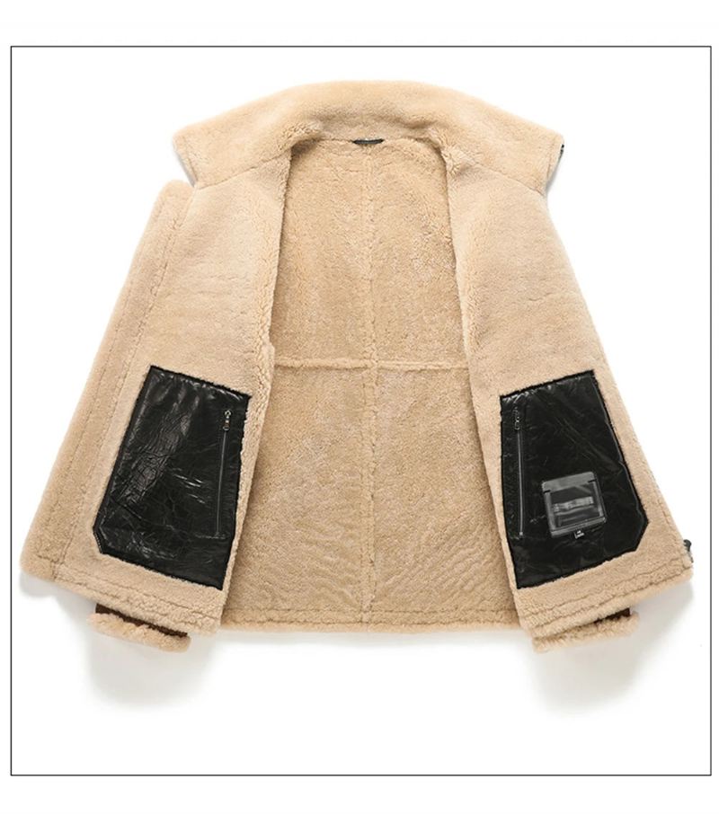 Shearling Fur Overcoat Menn Thicken Genuine Leather Real Fur Coats - Kamel