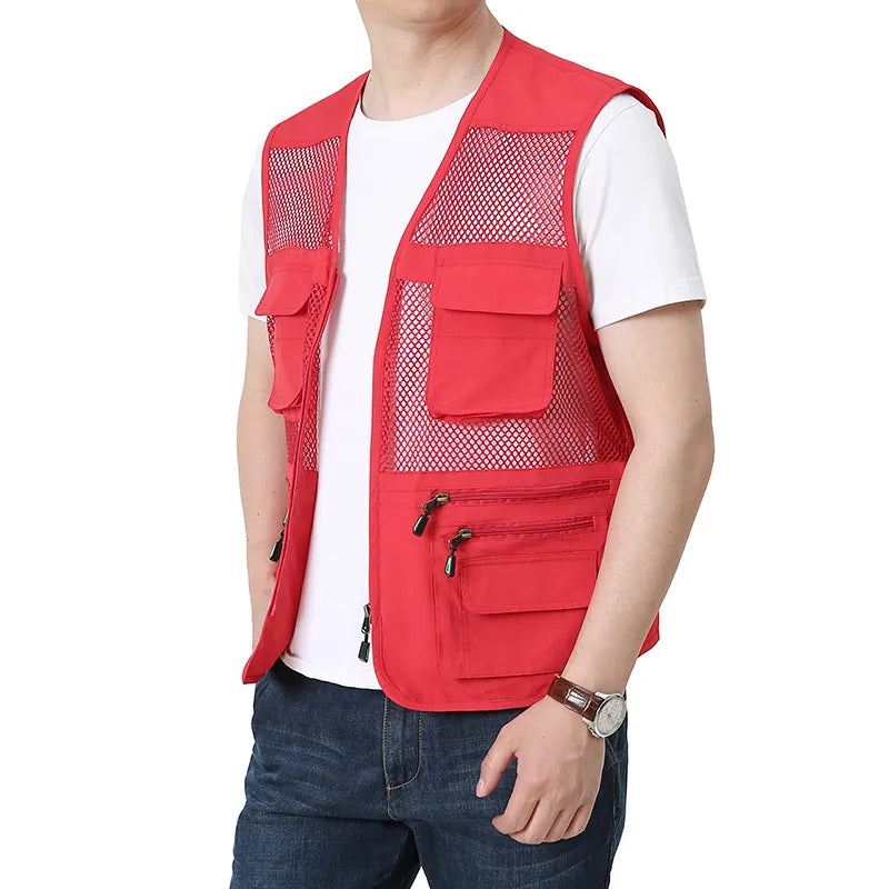 Sommer Tynn Mesh Vest Outdoor Jakker Ermeløs Casual Tactical Work Wear Campingvester - Svart