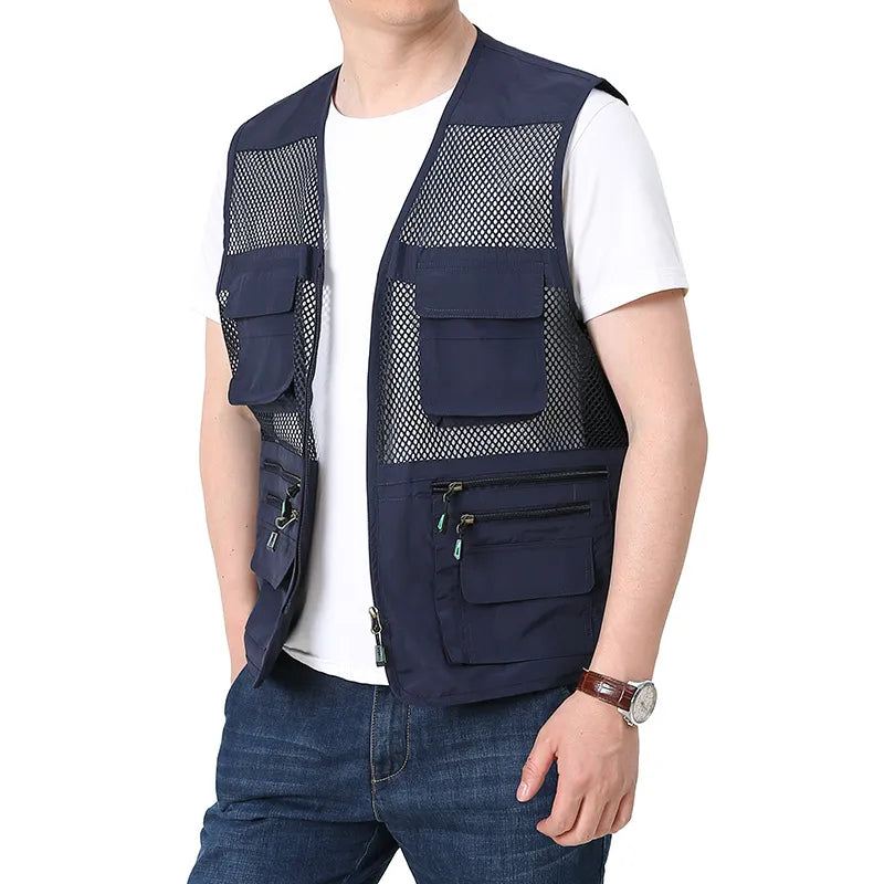 Sommer Tynn Mesh Vest Outdoor Jakker Ermeløs Casual Tactical Work Wear Campingvester - Svart