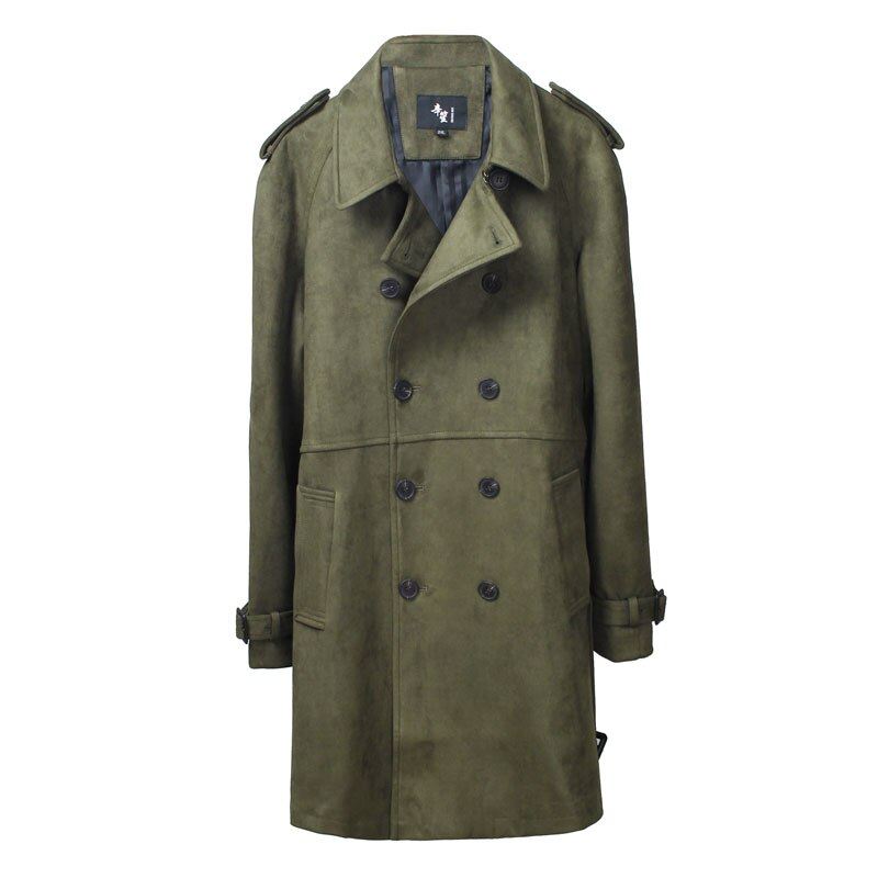 Trench Menn Dobbel Breasted Slim Coat Ensfarget Lang Windbreaker Jacket - Mørk Brun