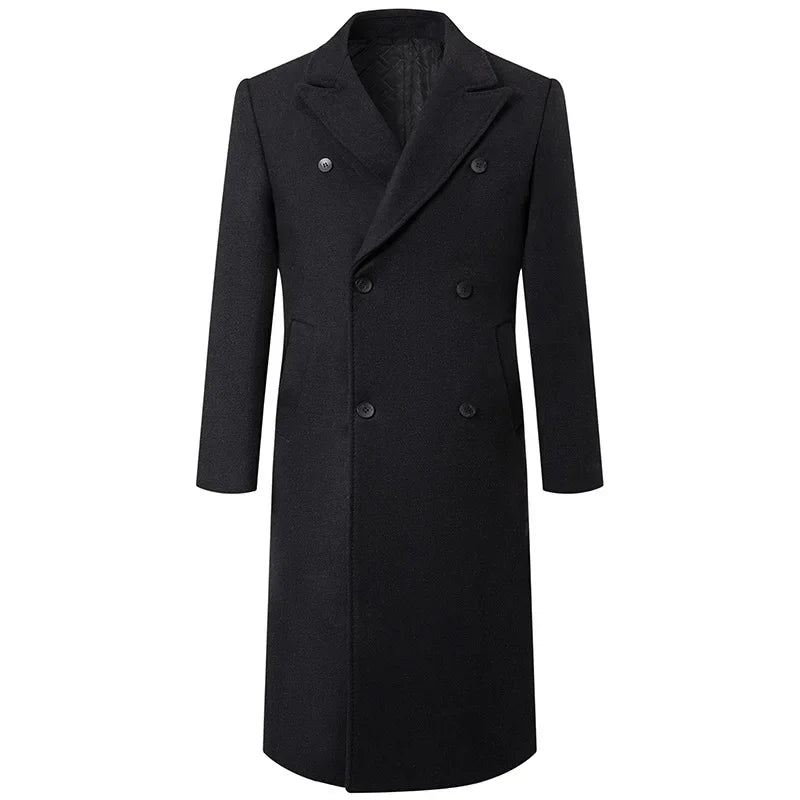 Trenchcoats For Menn Dobbeltspent Jakkeslag Slim Fit Vinterfrakk Jakker Ull Blazer - Svart