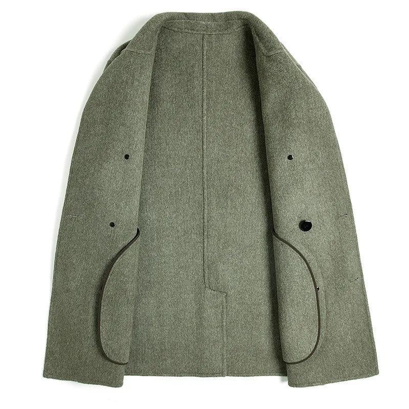 Ull Dobbeltsidig Dress Kausal Herrefrakk Overfrakk Dobbelspent - Army Green