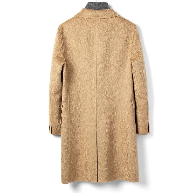 Ull Lang Camel Black Slim Dress Krage Menn Vinter Tykkere Overfrakk Far Topplakk - Svart