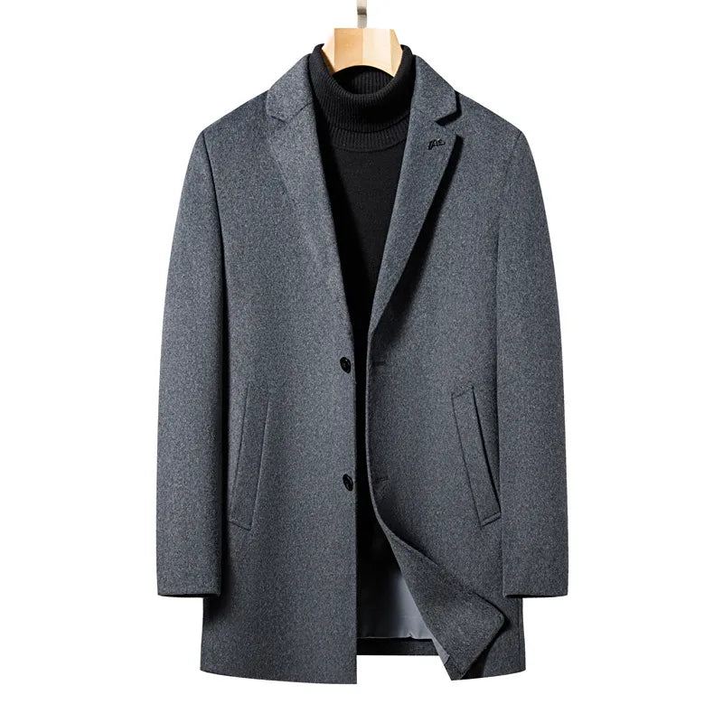 Ullfrakk Herre Business Casual Trench Coat Frakk Menn Tykk - Grå