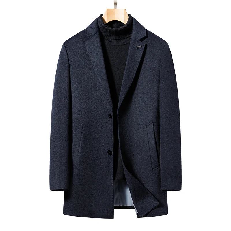 Ullfrakk Herre Business Casual Trench Coat Frakk Menn Tykk - Grå