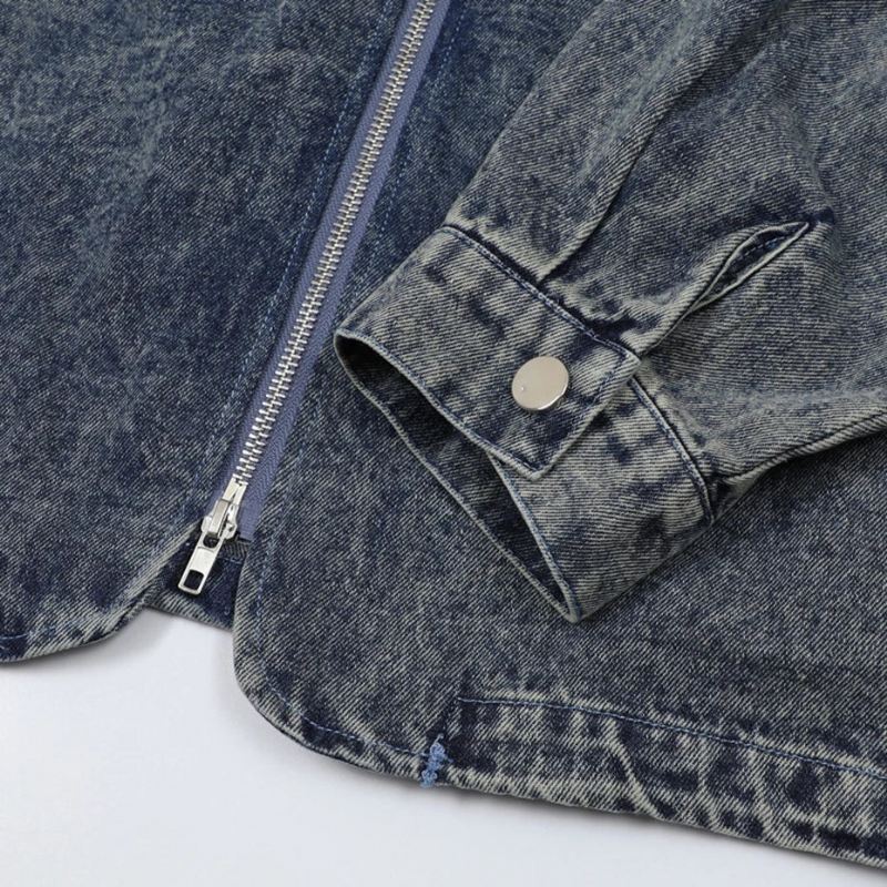 Vintage Cargo Denim Jakke Multi Zip-up Blå Jeans Menn Oversized Hip Hop Streetwear - Blå