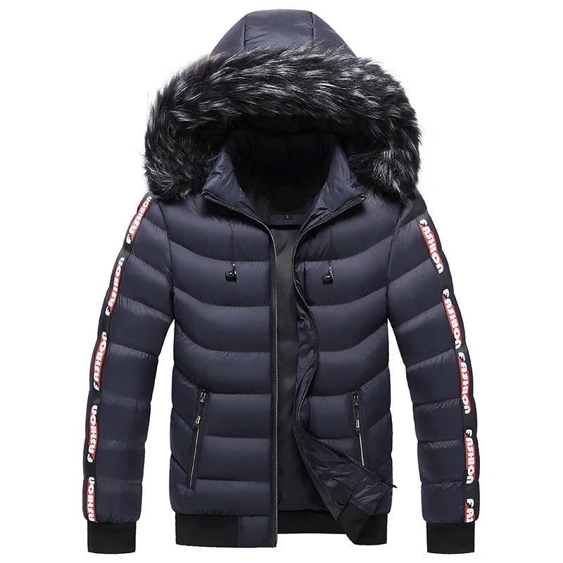 Vinter Menn Velvet Parka Coat Pelskrage Hette Plus Thick Warm Jacket - Svart