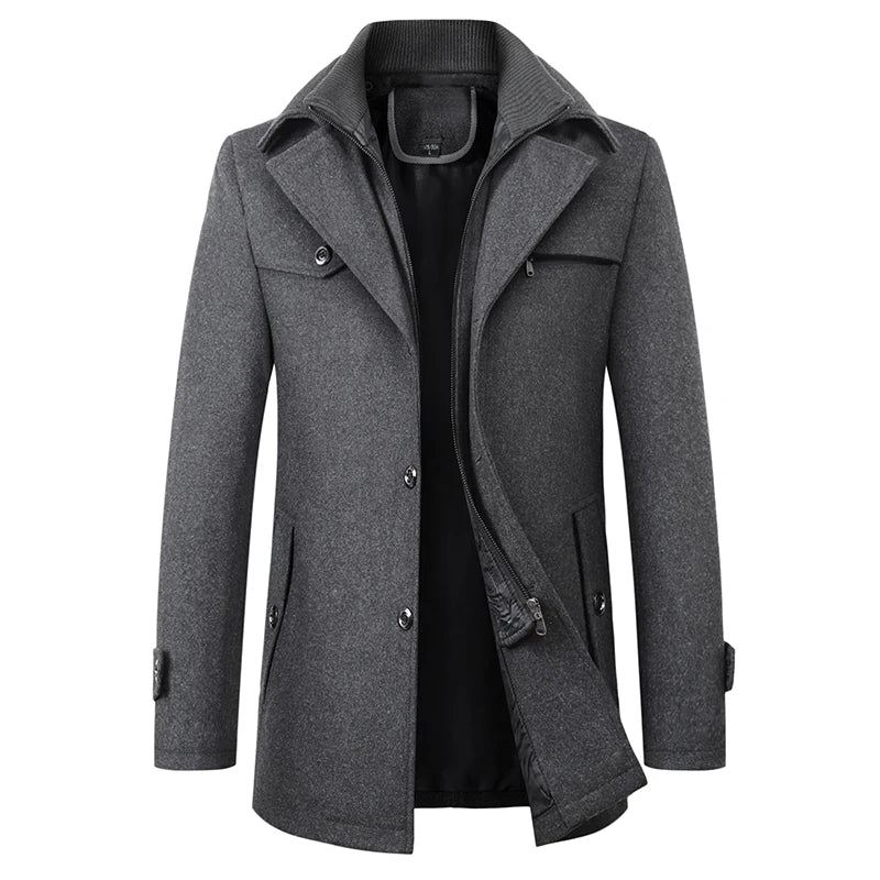 Vinter Vindjakke I Ull For Menn Solid Trench Slim Fit Business Uformell Ulljakkeblandinger - Svart