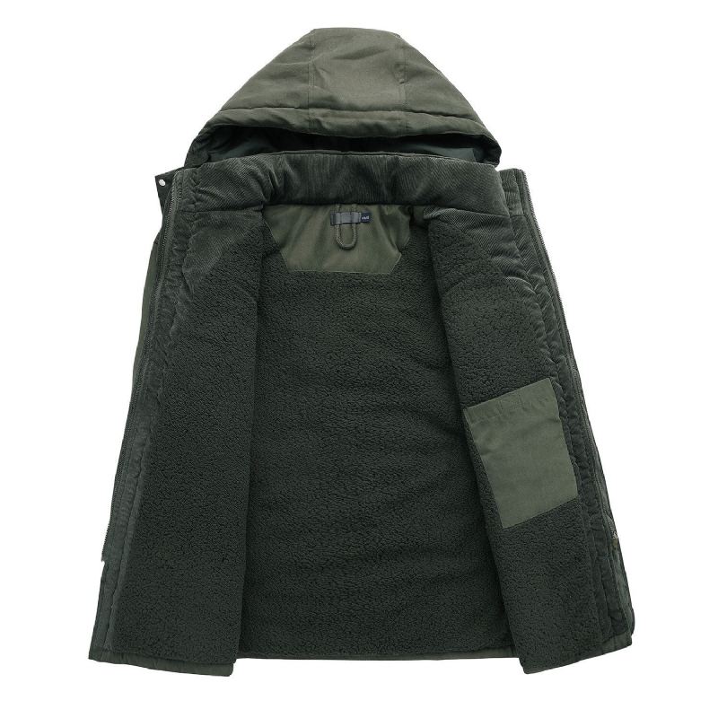 Menn Tykke Varme Vinter Parkas Kåper Uformell Fleece Inner Polstret Jakker Vindjakke Hette Us Størrelse Military Army Cargo Klær - Army Green