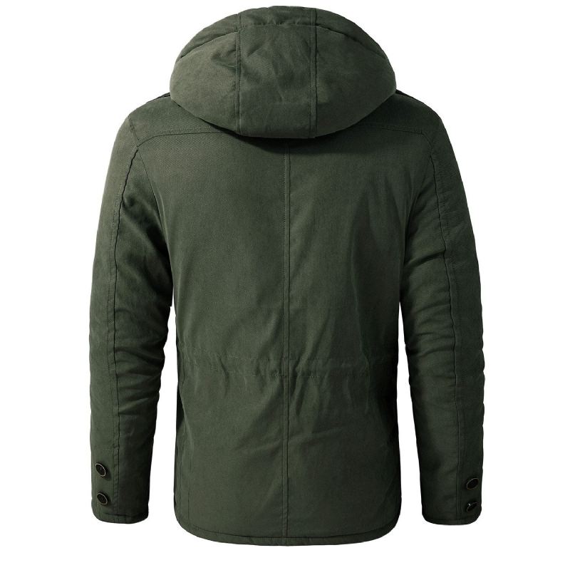 Menn Tykke Varme Vinter Parkas Kåper Uformell Fleece Inner Polstret Jakker Vindjakke Hette Us Størrelse Military Army Cargo Klær - Army Green