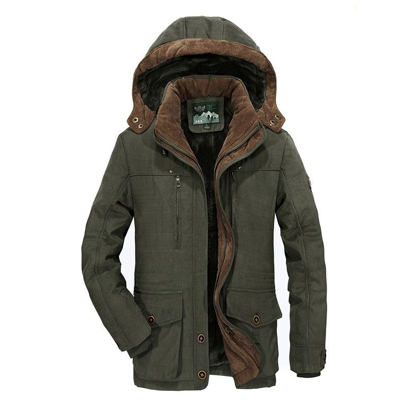 Militærjakker Menn Vinter Fleece Parkas Uformell Slank Flerlommet Bomullspolstret Hetteovertrekk Windbreaker Jakker - Kaffe