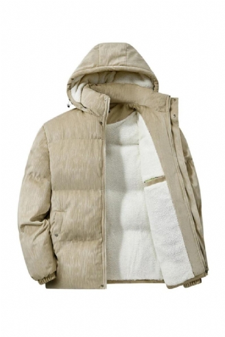 Vinter Fleece Parkas Menn Polstret Jakke Tykk Kåpe Uformell Solid Stand Krage Herre