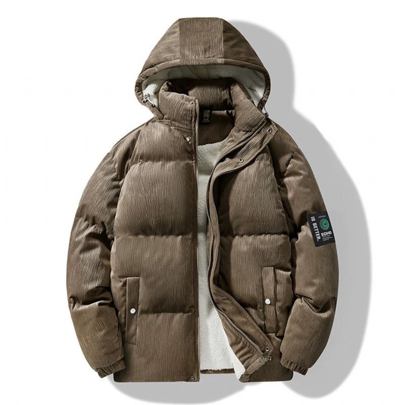 Vinter Fleece Parkas Menn Polstret Jakke Tykk Kåpe Uformell Solid Stand Krage Herre - Khaki