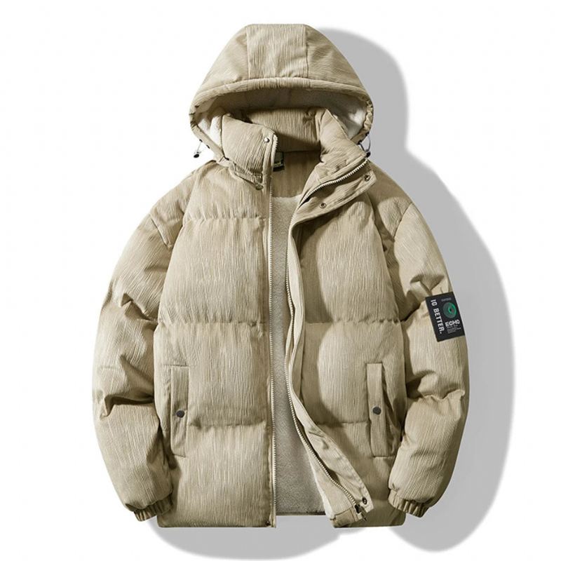 Vinter Fleece Parkas Menn Polstret Jakke Tykk Kåpe Uformell Solid Stand Krage Herre - Khaki