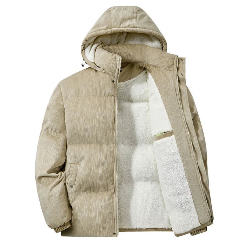 Vinter Fleece Parkas Menn Polstret Jakke Tykk Kåpe Uformell Solid Stand Krage Herre - Khaki