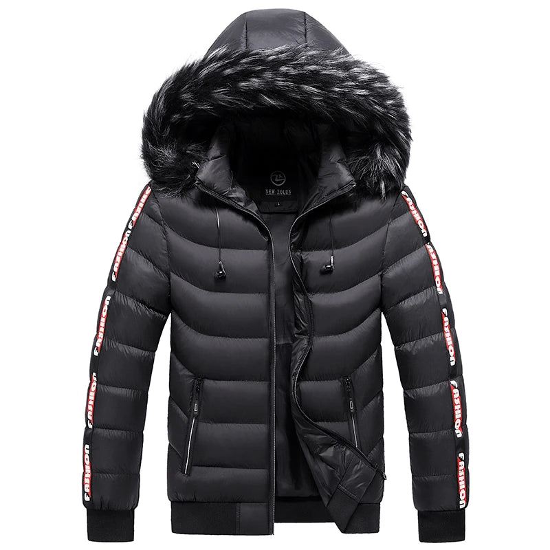 Vinter Menn Velvet Parka Coat Pelskrage Hette Plus Thick Warm Jacket - Svart