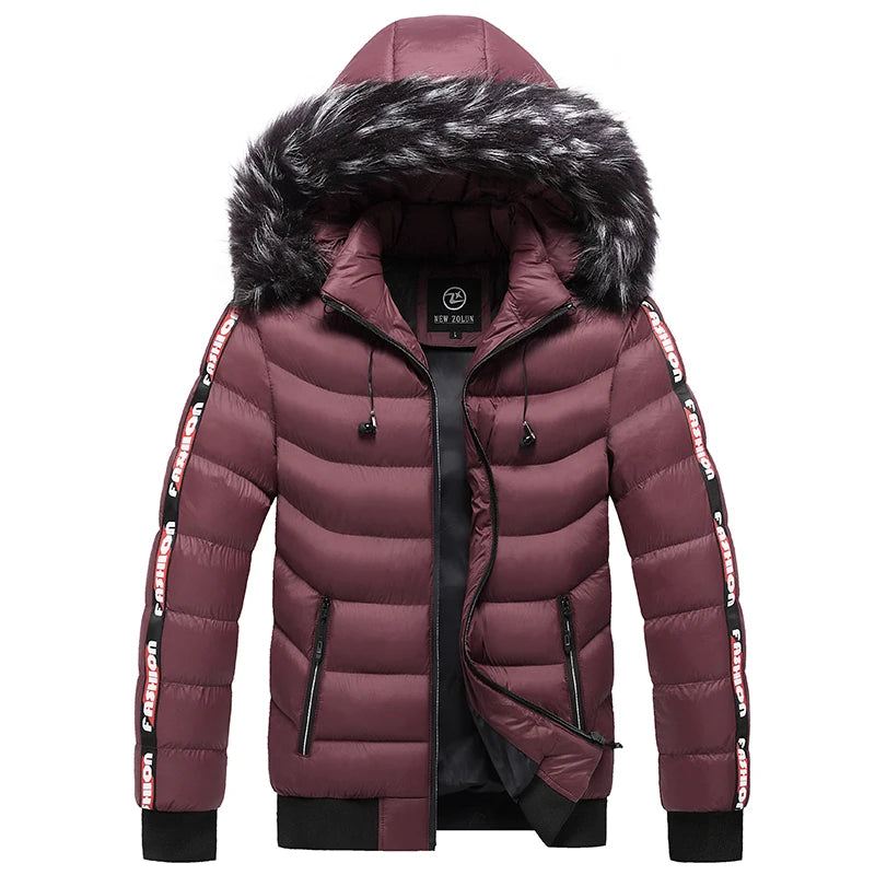 Vinter Menn Velvet Parka Coat Pelskrage Hette Plus Thick Warm Jacket - Svart