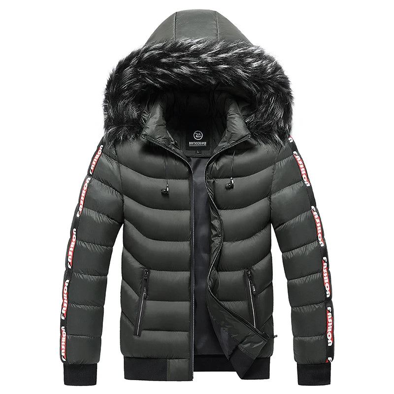 Vinter Menn Velvet Parka Coat Pelskrage Hette Plus Thick Warm Jacket - Svart