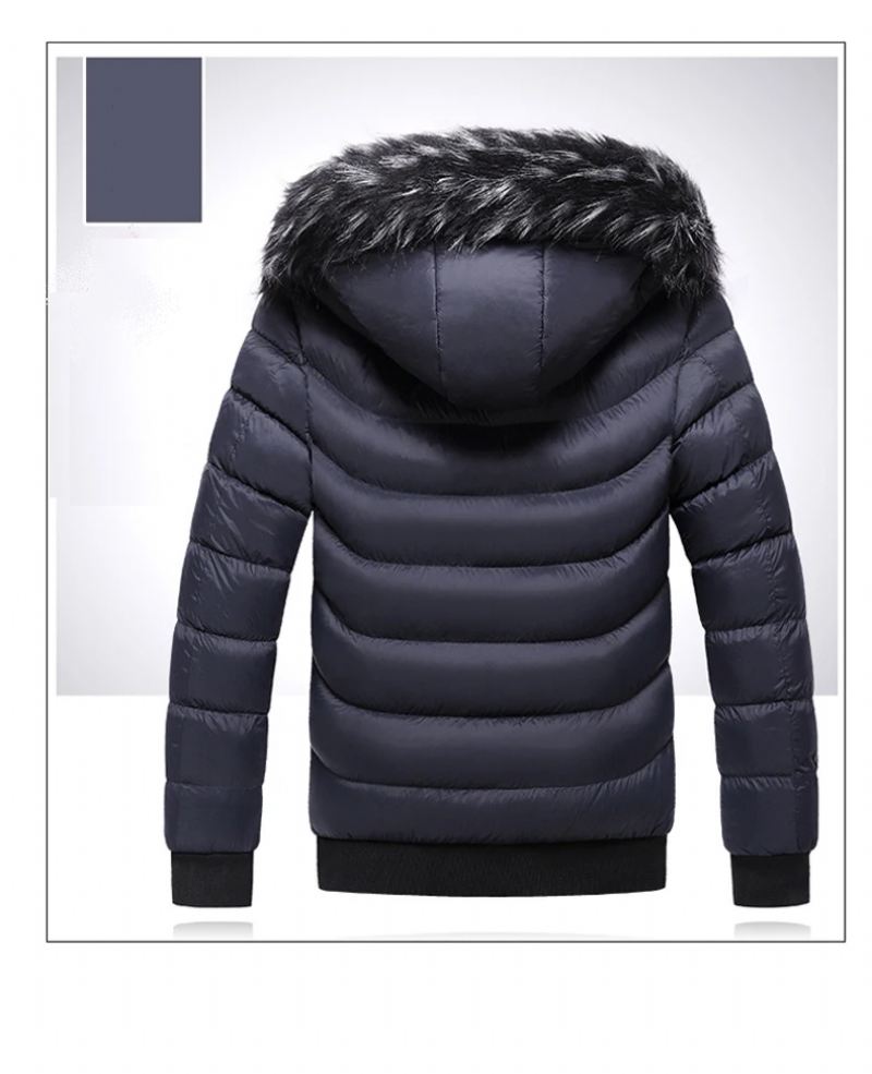 Vinter Menn Velvet Parka Coat Pelskrage Hette Plus Thick Warm Jacket - Svart