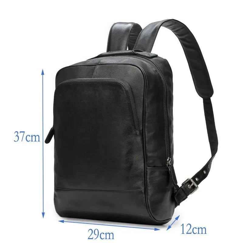 Genuine Leather Backpack Herre Skinn Ekte Skulderveske Ryggsekk - Svart