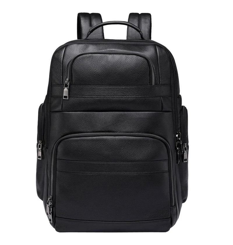 Myk Ryggsekk I Ekte Skinn Fit Laptop Daypack Reiseryggsekk For Menn - Svart