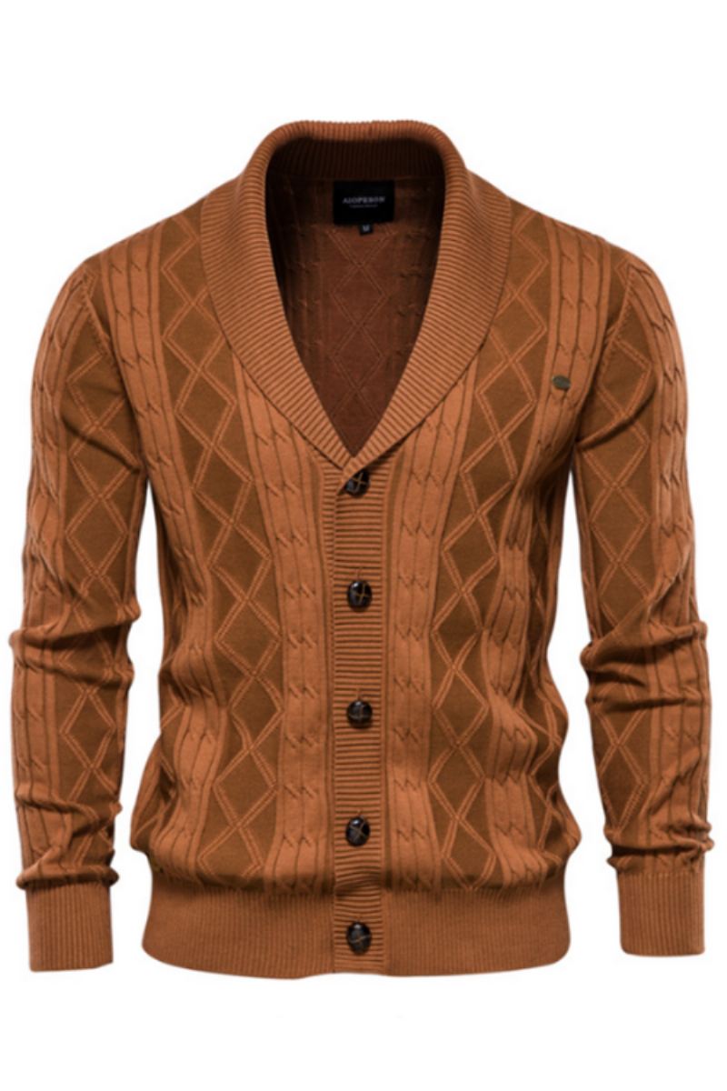 Bomull Argyle Cardigan Menn Casual Single Breasted Solid Business Vintergenser Mann