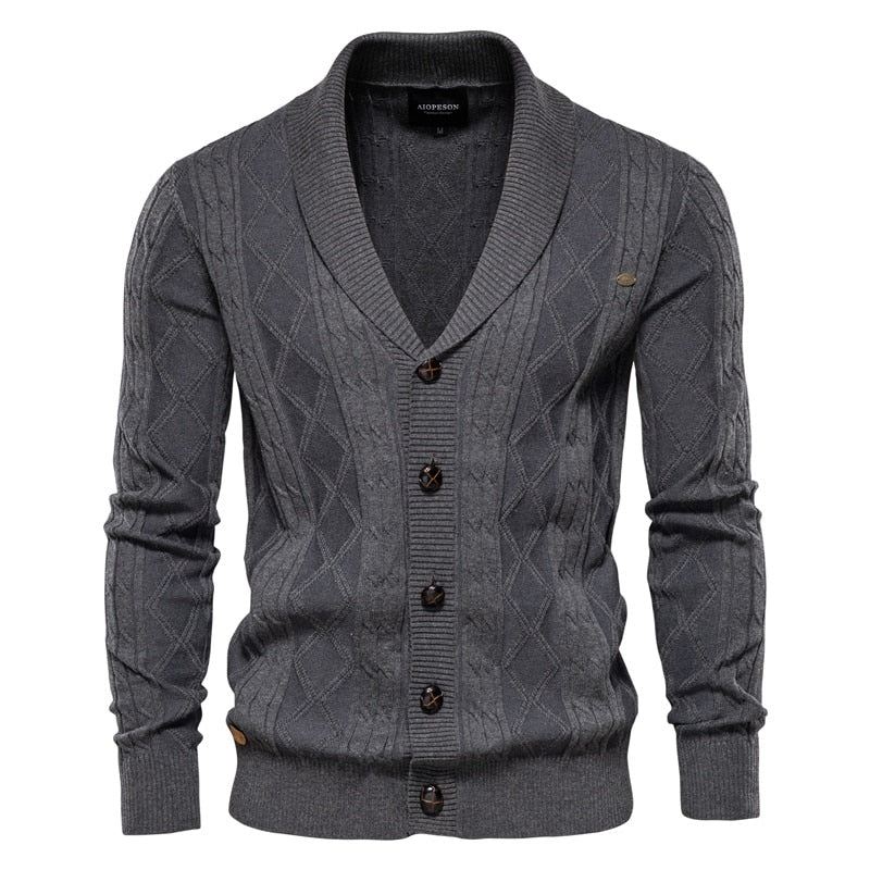 Bomull Argyle Cardigan Menn Casual Single Breasted Solid Business Vintergenser Mann - Svart