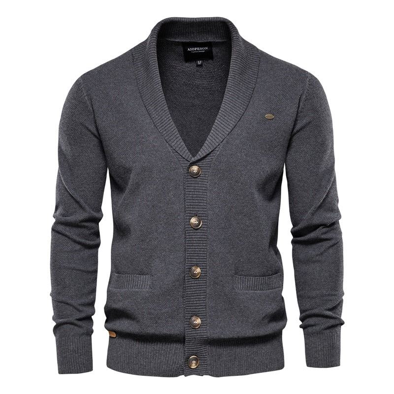 Bomull Argyle Cardigan Menn Casual Single Breasted Solid Business Vintergenser Mann - Svart