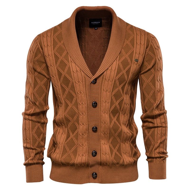 Bomull Argyle Cardigan Menn Casual Single Breasted Solid Business Vintergenser Mann - Svart