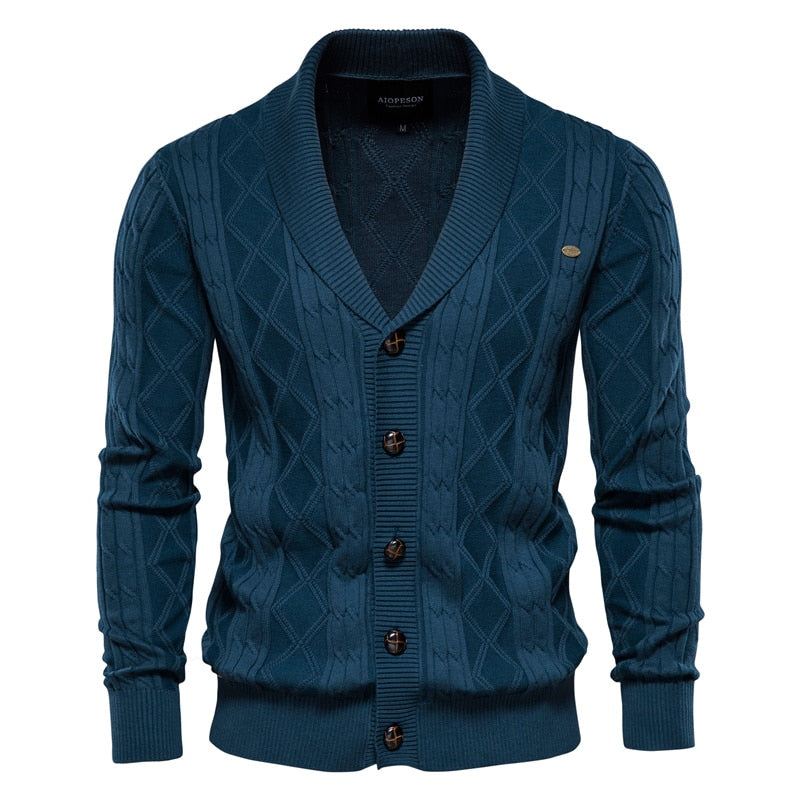 Bomull Argyle Cardigan Menn Casual Single Breasted Solid Business Vintergenser Mann - Svart