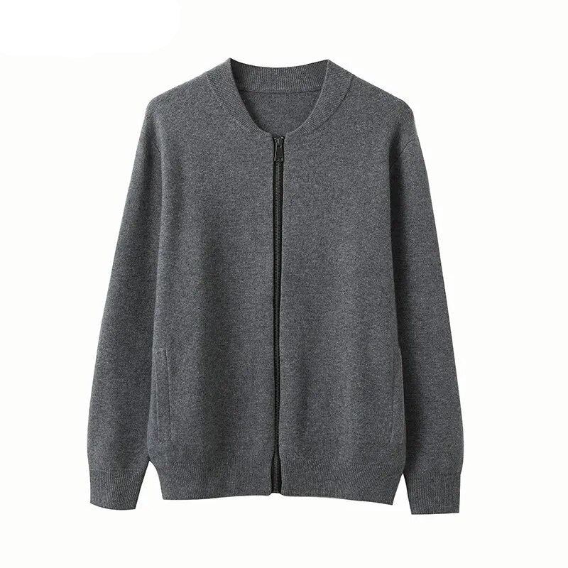 Cashmere Jakke Herre Cardigan Med Glidelås High-end Bunnskjorte Ung Middelaldrende Strikket Kåpe Høst Tykk Genser - Himmelblå