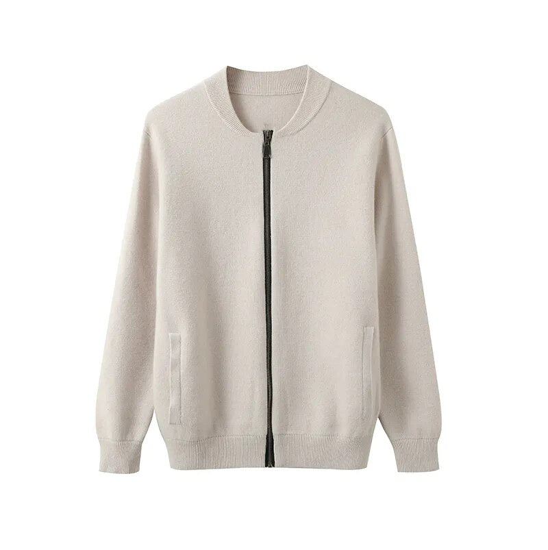 Cashmere Jakke Herre Cardigan Med Glidelås High-end Bunnskjorte Ung Middelaldrende Strikket Kåpe Høst Tykk Genser - Himmelblå