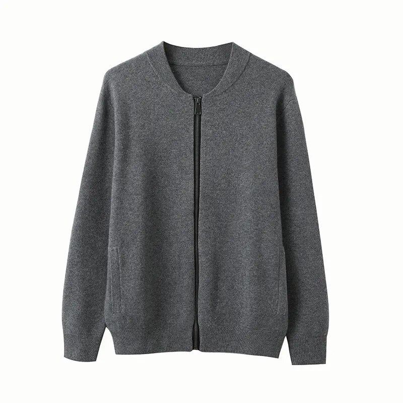 Cashmere Jakke Herre Cardigan Med Glidelås High-end Bunnskjorte Ung Middelaldrende Strikket Kåpe Høst Tykk Genser - Himmelblå