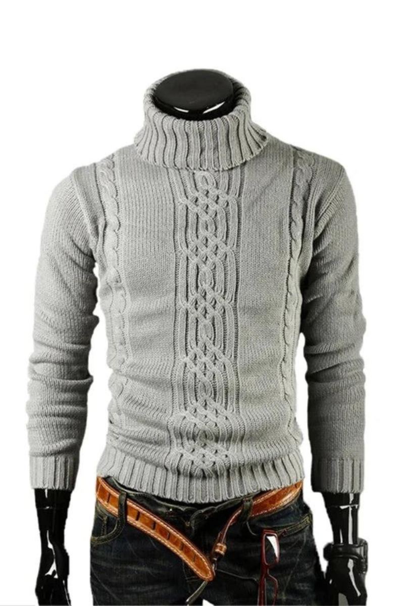 Genser Herre Casual Slanke Gensere Solid Høy Lapel Jacquard Hekk