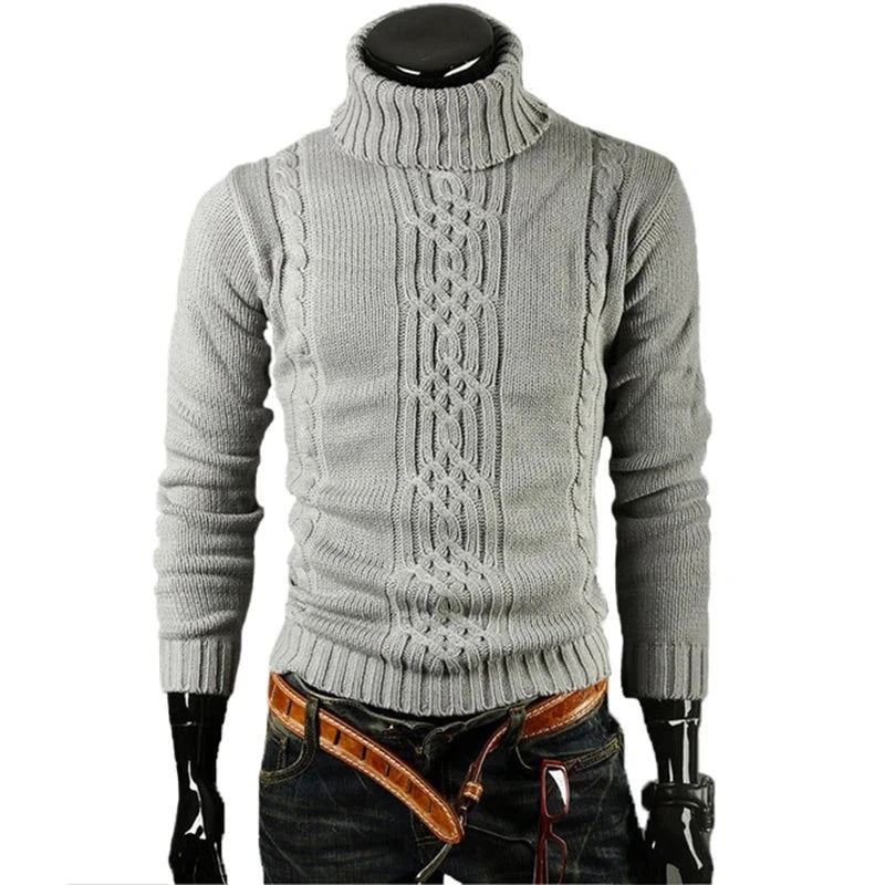 Genser Herre Casual Slanke Gensere Solid Høy Lapel Jacquard Hekk - Mørk Grå