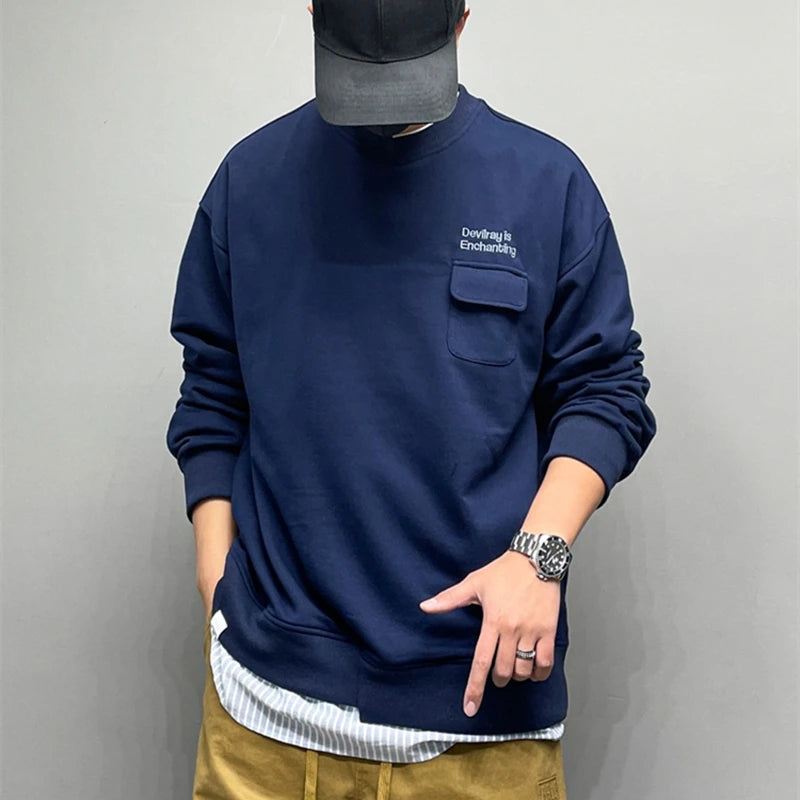 Genser Menn Klær Streetwear Løs Pullover Spring Casual Par Topp Mannlig - Marineblå