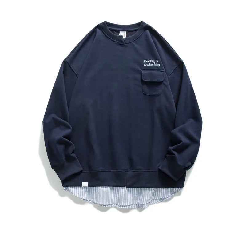 Genser Menn Klær Streetwear Løs Pullover Spring Casual Par Topp Mannlig - Marineblå