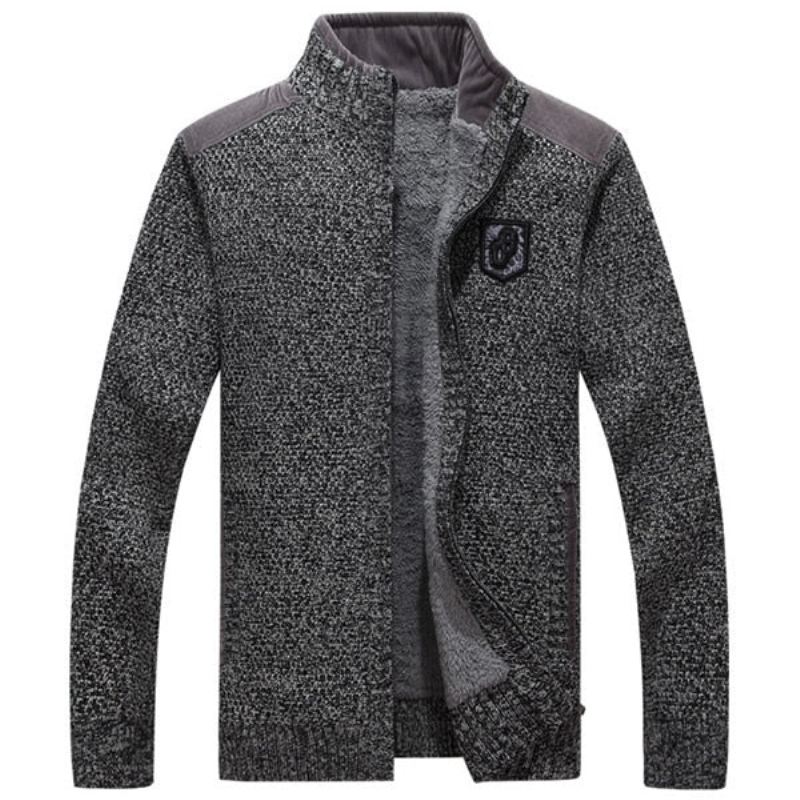 Gensere For Menn Med Glidelåser Tykk Fleece Varm Svart Casual Vinter Herre Cardigan Ull - 290 Svart