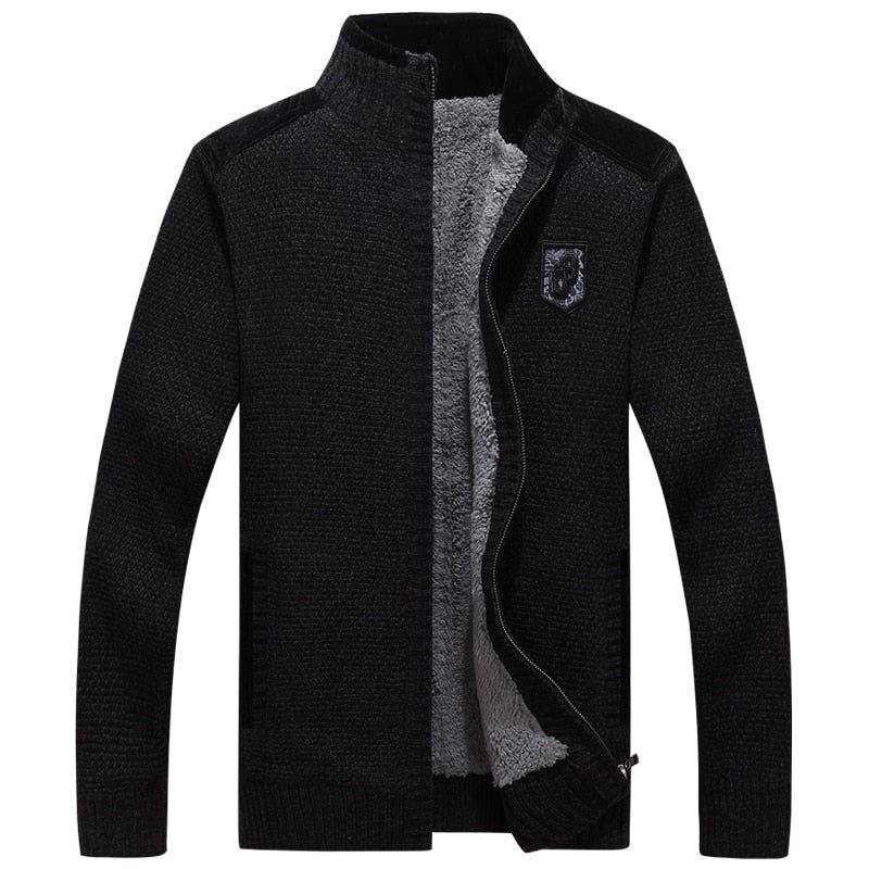 Gensere For Menn Med Glidelåser Tykk Fleece Varm Svart Casual Vinter Herre Cardigan Ull - 290 Svart