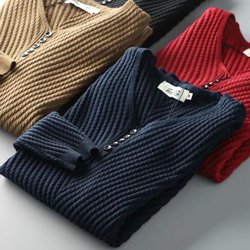 Gensere Genser Herre Solid Varm Slim Fit Strikketøy Pull Komfortabelt Strikket Yttertøy - Rød