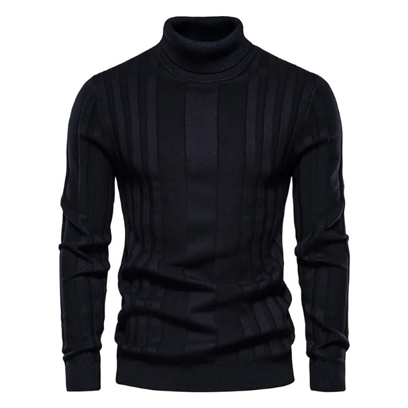 Gensere Turtleneck Menn Casual Basic Solid Varm Stripete Genser Vinter Hanne - Brun