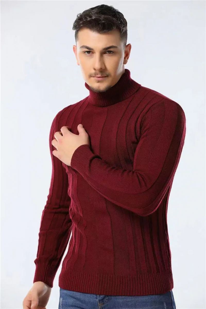 Gensere Turtleneck Menn Casual Basic Solid Varm Stripete Genser Vinter Hanne - Brun