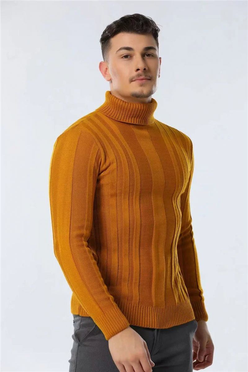 Gensere Turtleneck Menn Casual Basic Solid Varm Stripete Genser Vinter Hanne - Brun