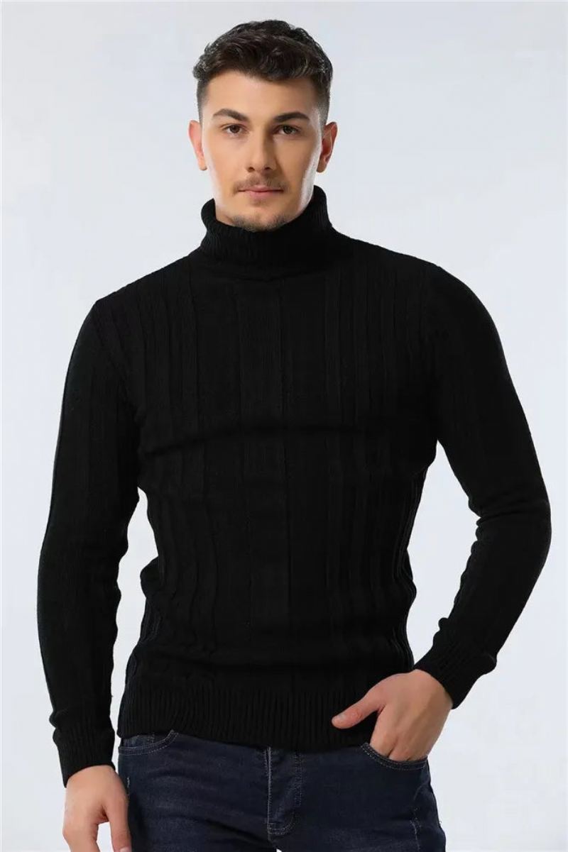 Gensere Turtleneck Menn Casual Basic Solid Varm Stripete Genser Vinter Hanne - Brun