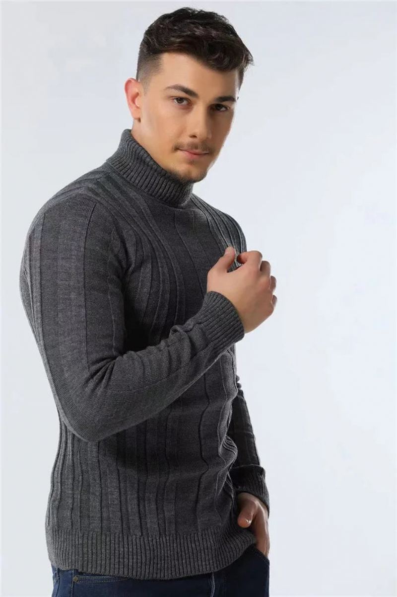 Gensere Turtleneck Menn Casual Basic Solid Varm Stripete Genser Vinter Hanne - Brun