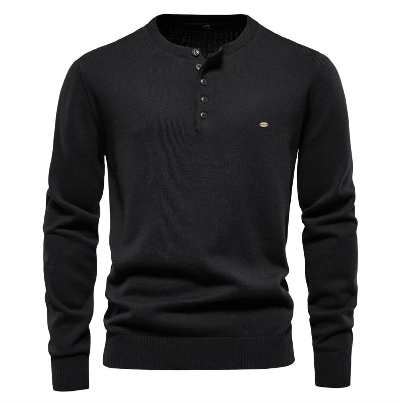 Henley Collar Herregensere 100 % Bomull Ensfarge Uformelle Nye Høst Tynne Høykvalitetsgensere For Herre - Blå