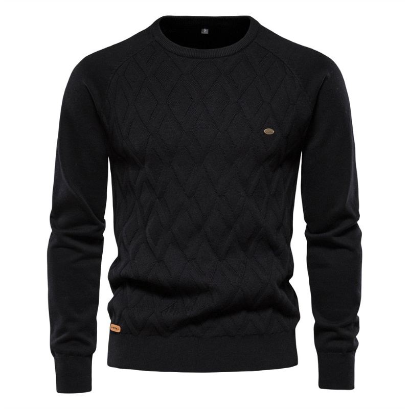 Herre Høst Og Vinter Pullover Solid Diamond Rutet Strikket Genser Casual - Svart